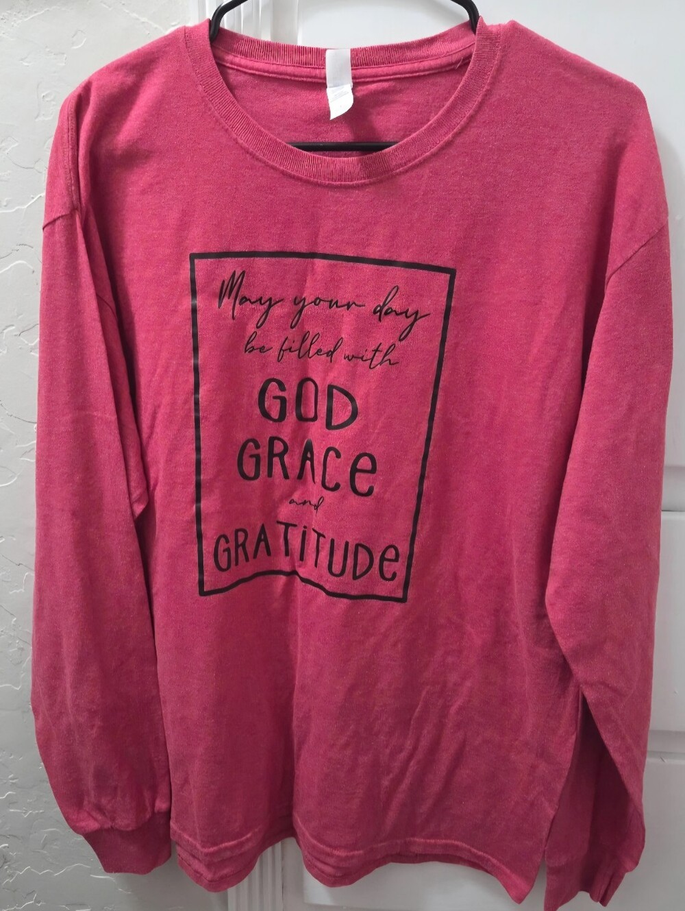 Jerzees Long Sleeve Tee Pink with Black Print
